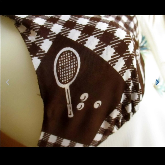 Vtg 70s Polyester BRN//WHT TENNIS/GOLF PRINT DRESS - Picture 6 of 8